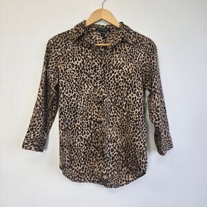 Lauren Ralph Lauren Leopard Print Button Up Shirt Sz Small Animal Print LRL